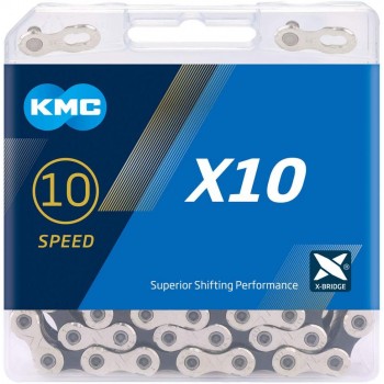 Цепь KMC X10 Silver/Black 10 скоростей с замком 114 звеньев X10
